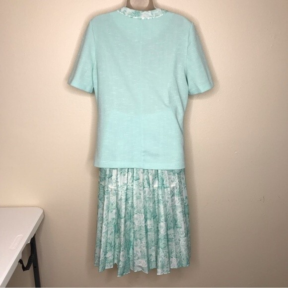 Vintage Pablo Collection Two Piece Skirt Jacket Top Mint Green Floral Women 12 - Picture 5 of 16